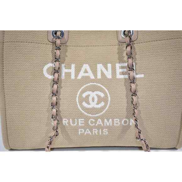 Chanel 22S Deauville Beige Large Shopping 30cm 2Way Silver Chain Handle Tote Bag - Picture 4 of 12